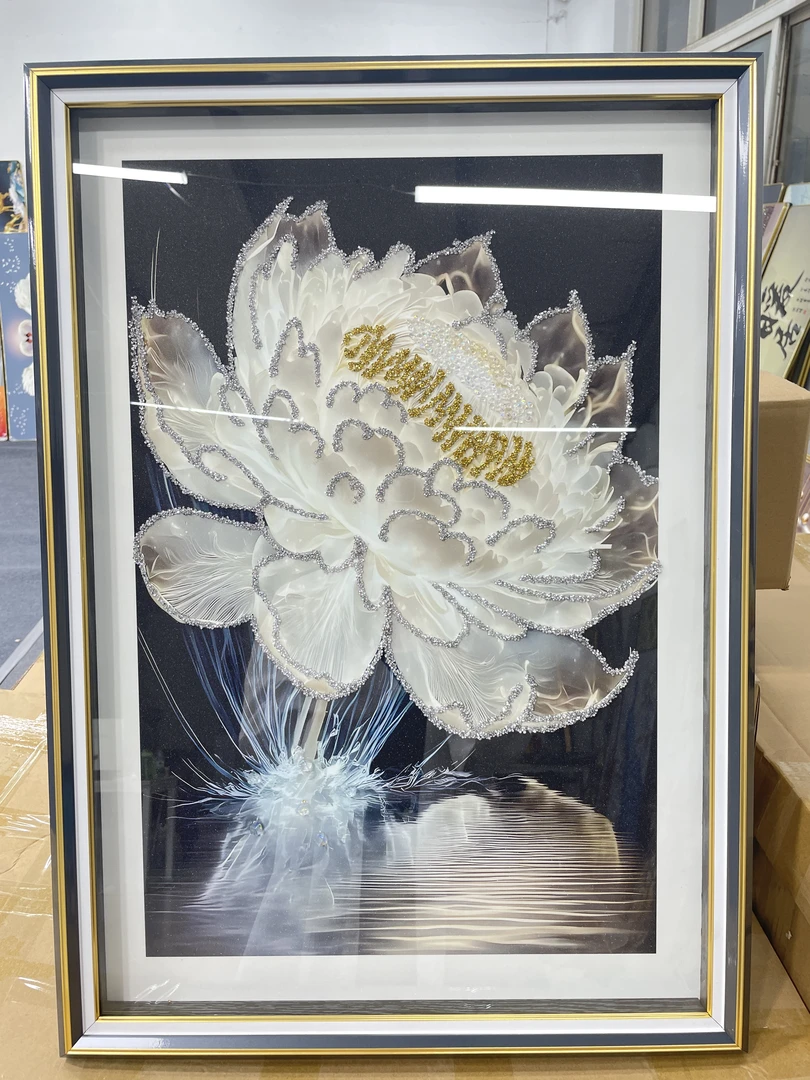 XSJ01现代奢华客厅睡莲手工高档客厅装饰画走廊入户玄关过道挂画
