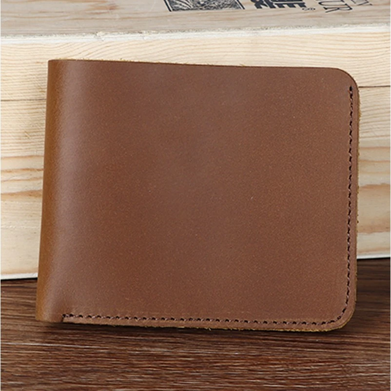2023新款短款男式简约横款真皮钱包复古休闲手工牛皮钱夹竖款银包