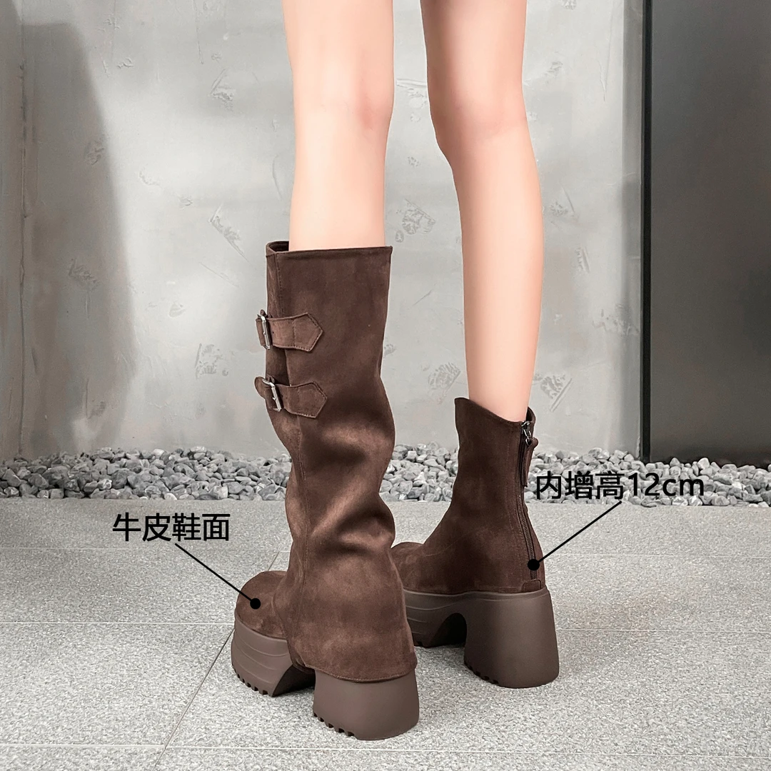内增高12cm长筒靴女2025新款可拆卸两穿粗跟厚底骑士靴单靴裤管靴