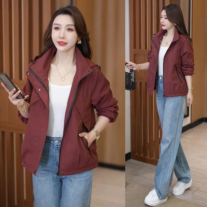 拉夏贝尔时尚连帽风衣短外套秋季新款韩版宽松百搭休闲夹克上衣