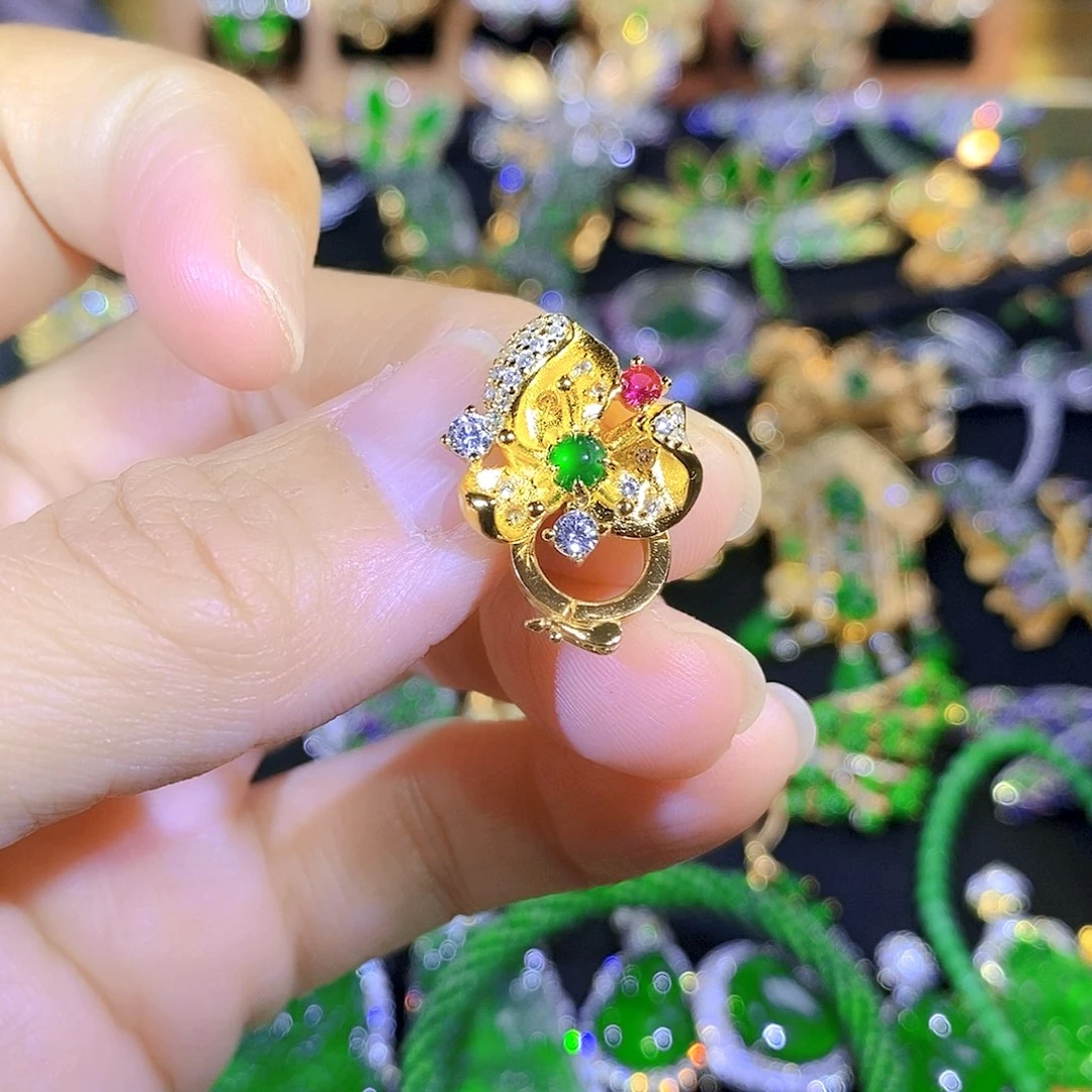 吊坠(不含链)银S925镶嵌翡翠