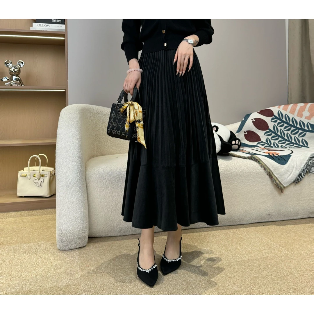 【新裙上新】2024秋季压褶垂坠感半身裙中长款大摆显瘦A字百褶裙