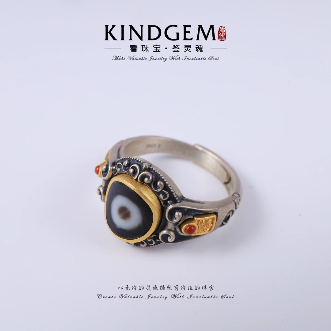 925银戒指 KindGem 古法素款开口戒指 S-35829