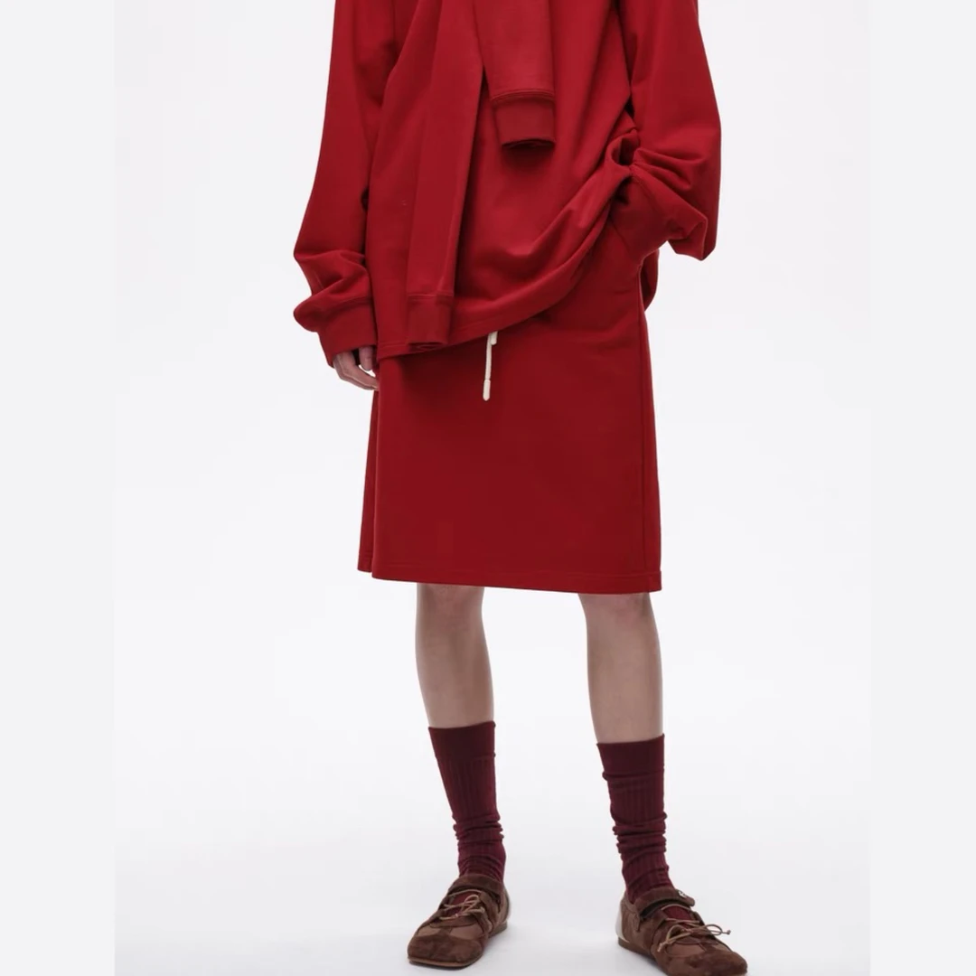 【VIINS】AVVENN2025春季新品抽绳双腰头包容显瘦直筒半身裙1038