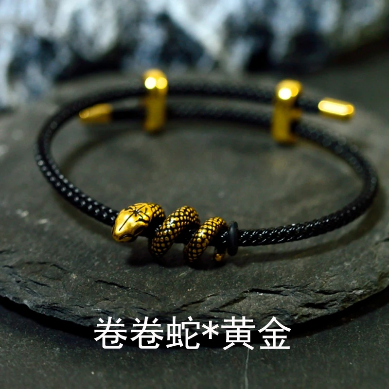 足金蛇年复古黑金幸运卷卷蛇灵蛇手绳女百搭小众高级本命年手链