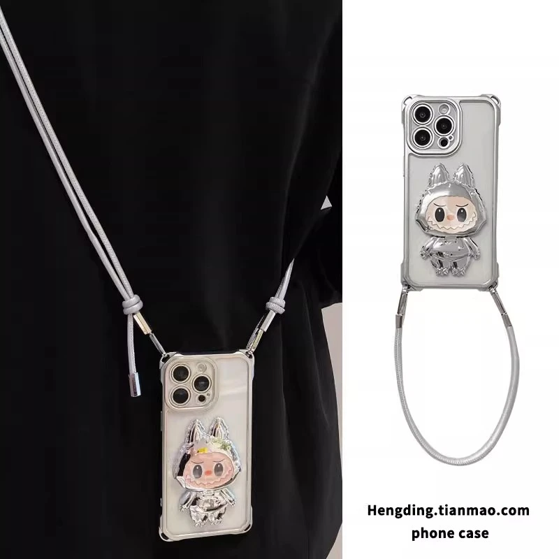 适用苹果16手机壳15ProMax网红女款14镜子支架13斜跨挂绳12全包11