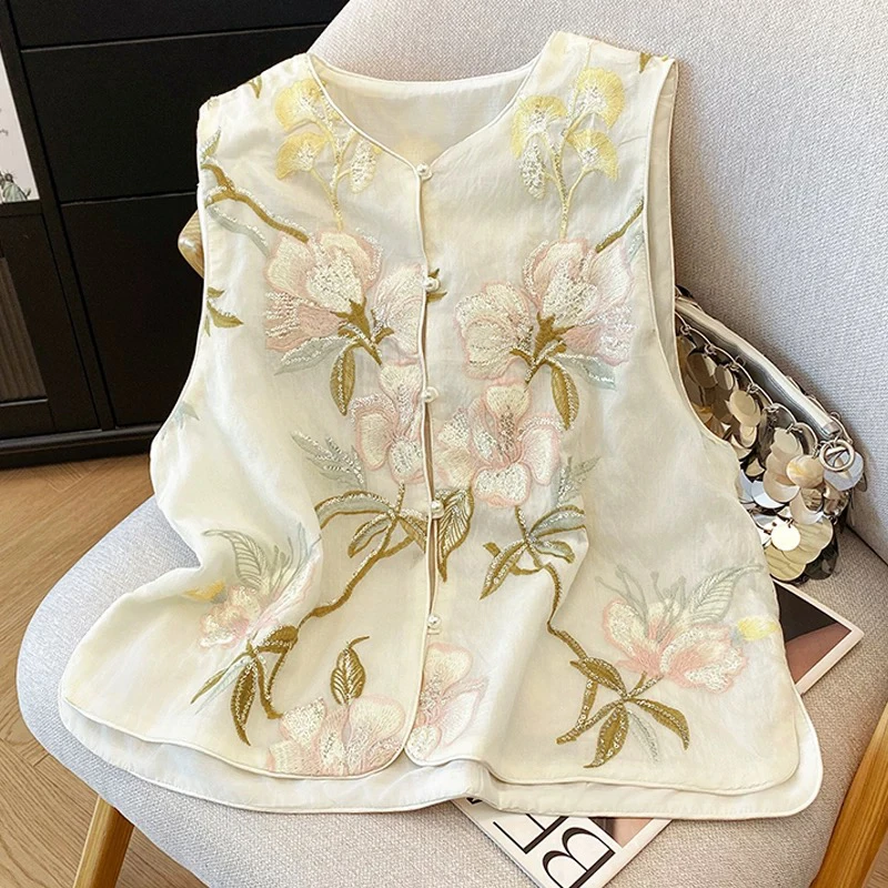 【桃花】夏季重工刺绣马甲刺绣复古马夹中式绣花双层古风民族风上衣