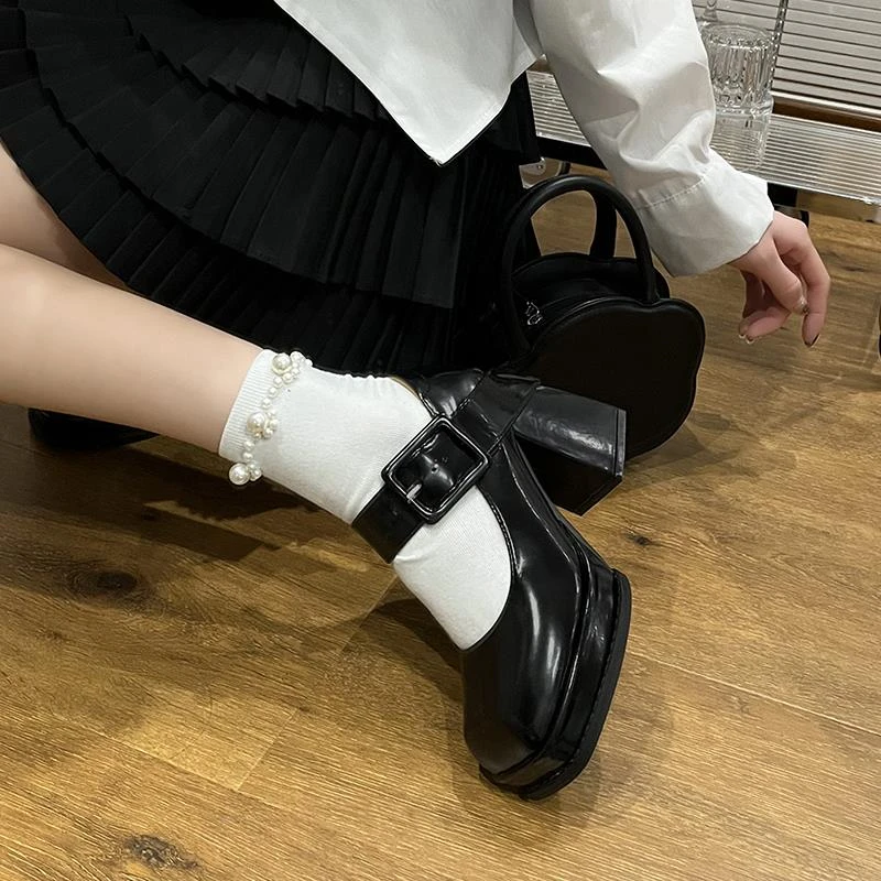 学院风高跟鞋女2025春秋新款粗跟法式玛丽珍女鞋单鞋子