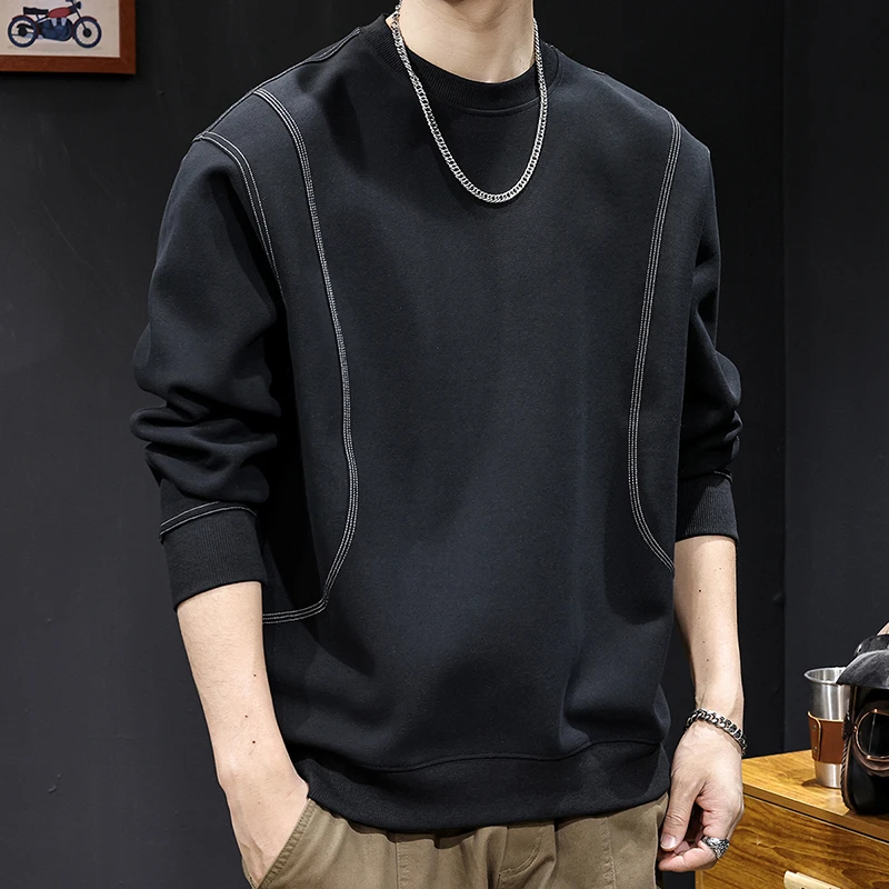 范希巴迪拼接卫衣男秋冬款圆领衣服秋季男士长袖男装宽松大码上衣