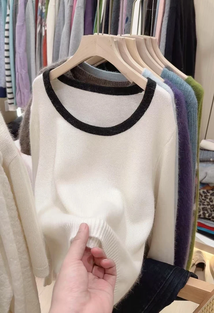 /大圆领黑白套头/针织衫女士百搭春季宽松圆领气质显瘦