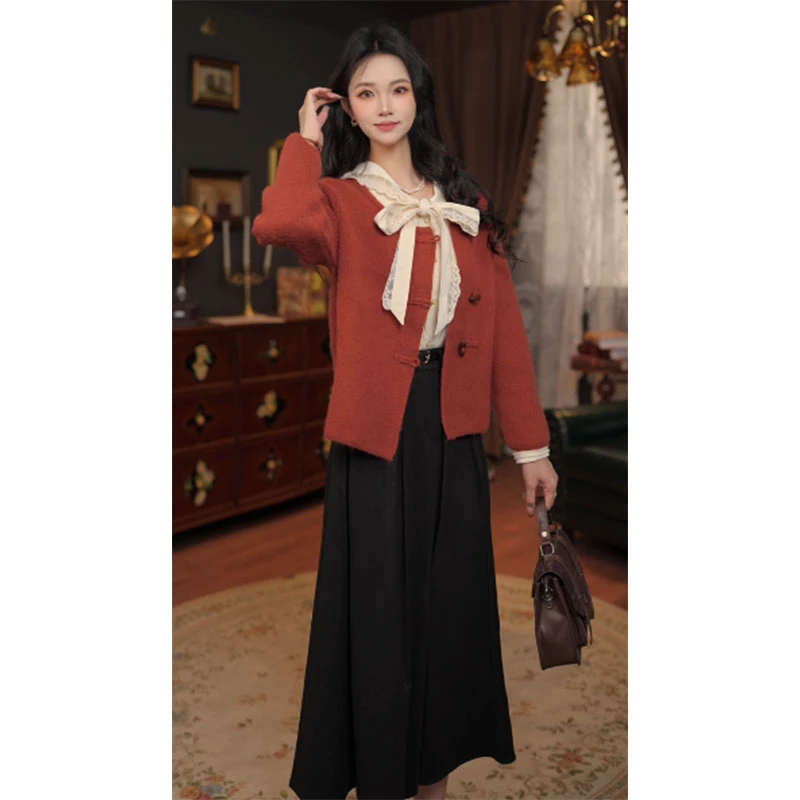 兰兰【浪漫之都】秋冬百搭针织宽松外套时尚气质款长袖上衣W231005