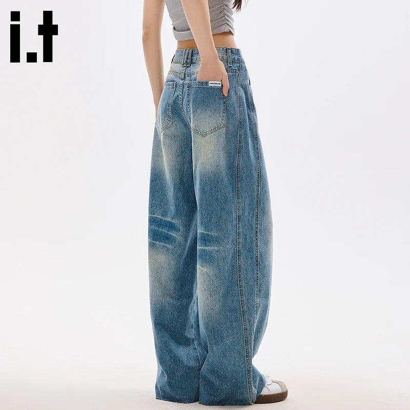 i.t:CHOCOOLATE复古蓝牛仔裤女款2025新款秋冬美式高腰水洗阔腿裤