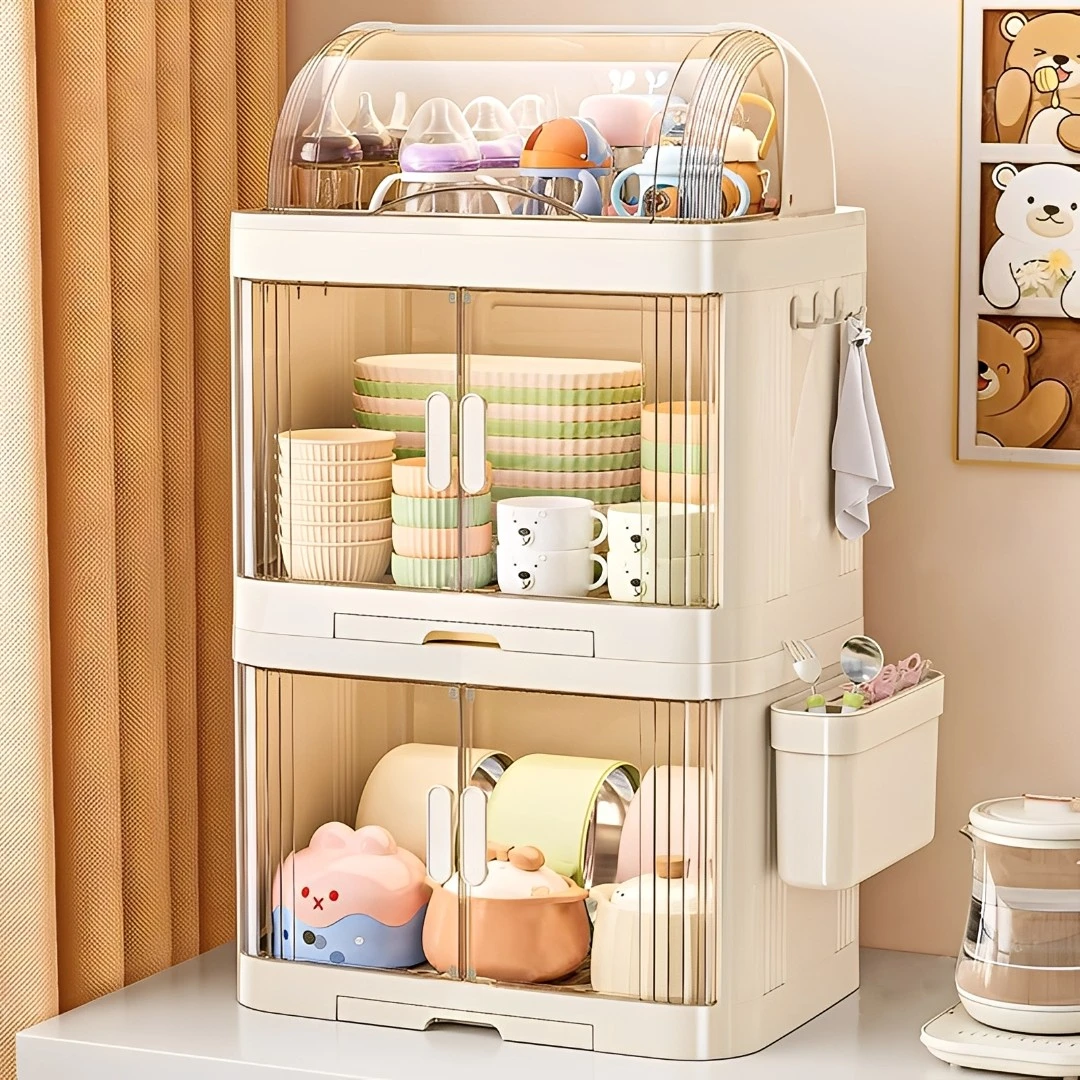 婴儿辅食收纳柜奶瓶防尘箱厨房放碗碟筷盘子沥水架宝宝餐具置物盒