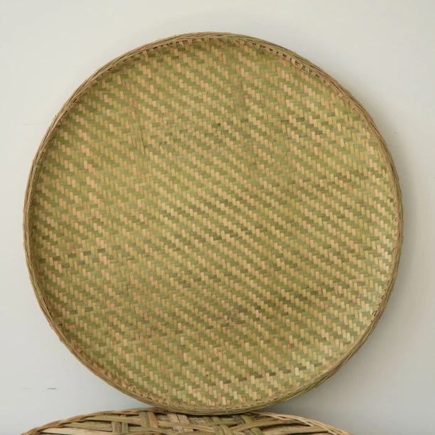 直径60cm青蔑锁边无孔簸箕纯手工竹编晾晒粮食老式圆形加固簸箕