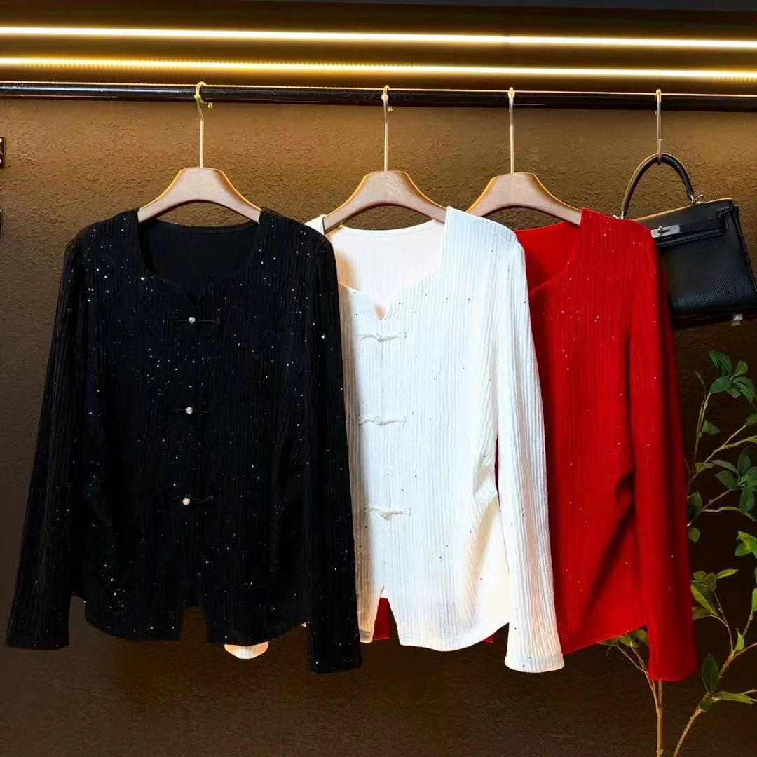 新款新中式2025大码国风盘扣方领高级感春季时尚百搭上衣/6607