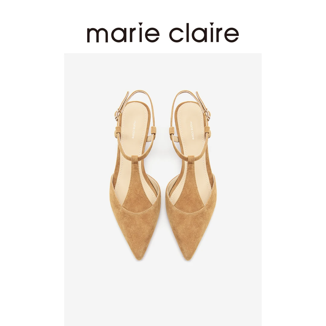 MC女鞋尖头后空细跟凉鞋新款羊皮复古高跟鞋marieclaire女鞋