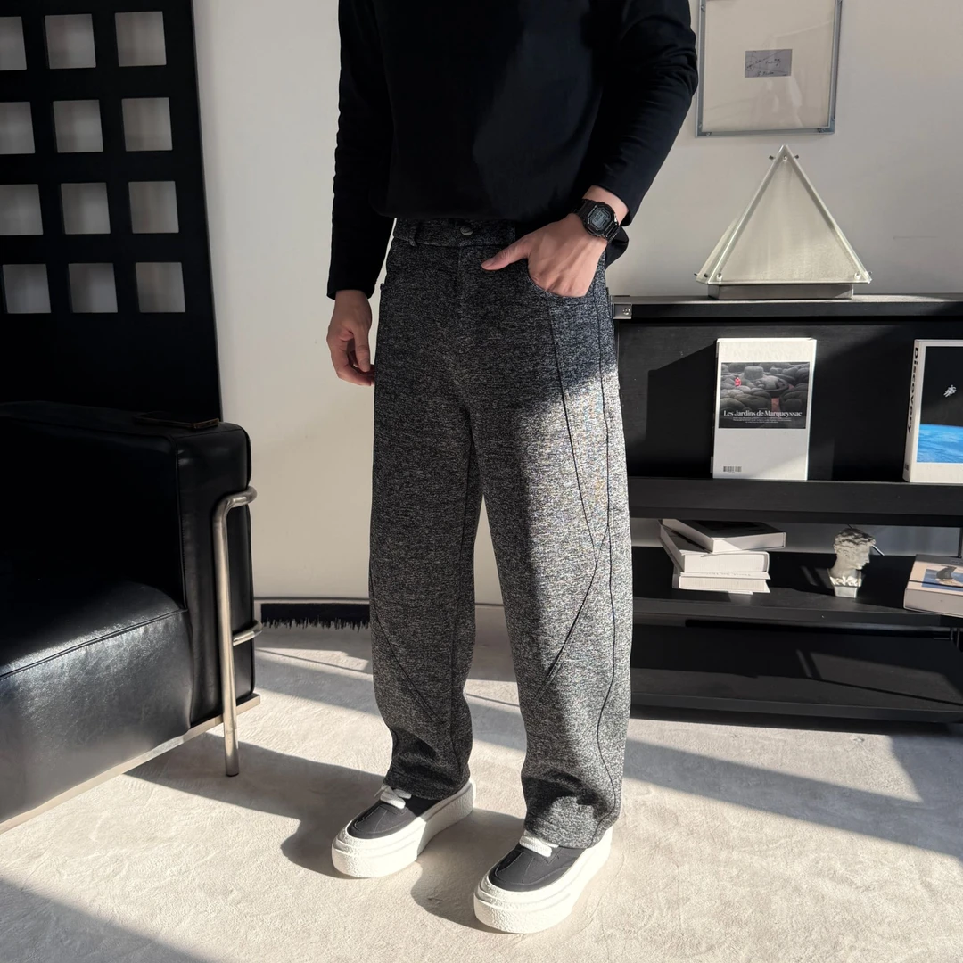 秋冬新款休闲裤男垂感宽松直筒裤弯刀裤潮流痞帅星空商务休闲裤潮