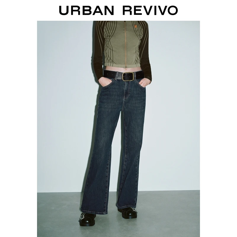 UR2026春季新款女复古丹宁水洗喇叭牛仔长裤UYV850113+