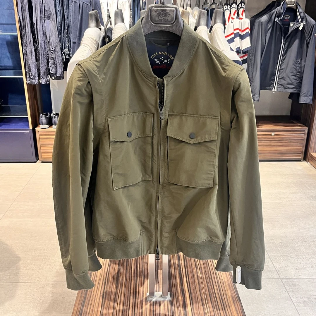 福福意大利不退换保鲨新款军绿色高温工艺棒球领夹克外套