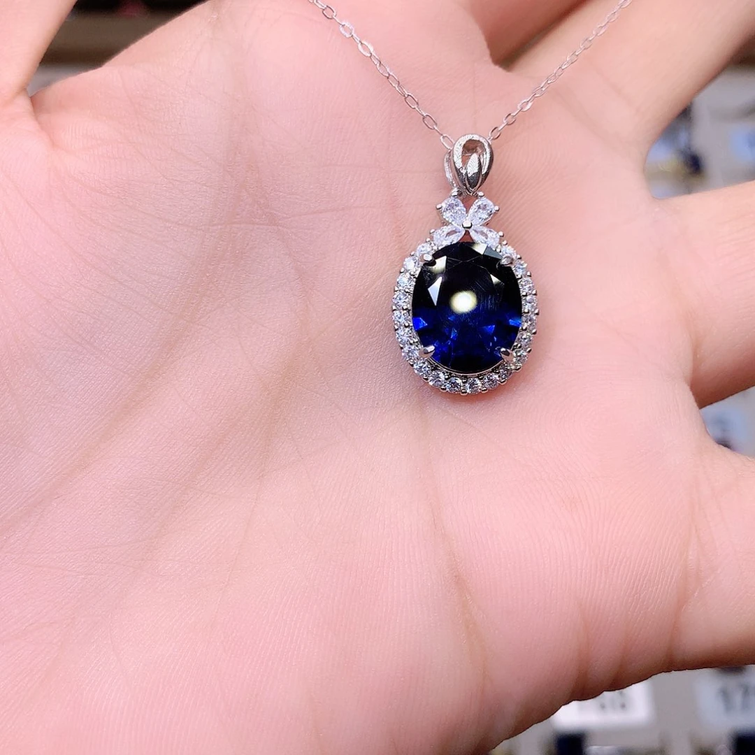 蓝宝石颈饰银S925镶嵌1012白金