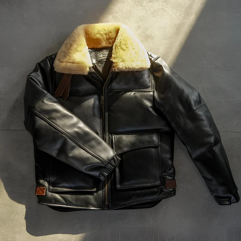特叔【保暖鸭绒羽绒服】大翻领皮羽绒男士加厚防风真皮秋冬立领冬季