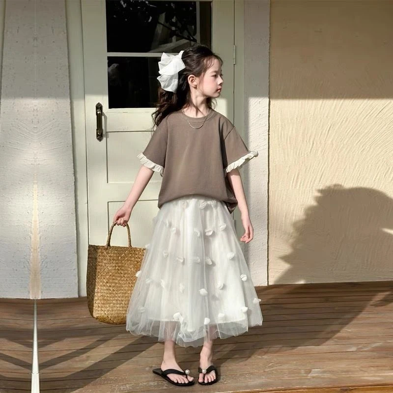 甜美女孩精致短袖T恤2025新款女童春夏装上衣纯棉中大童淑女童装