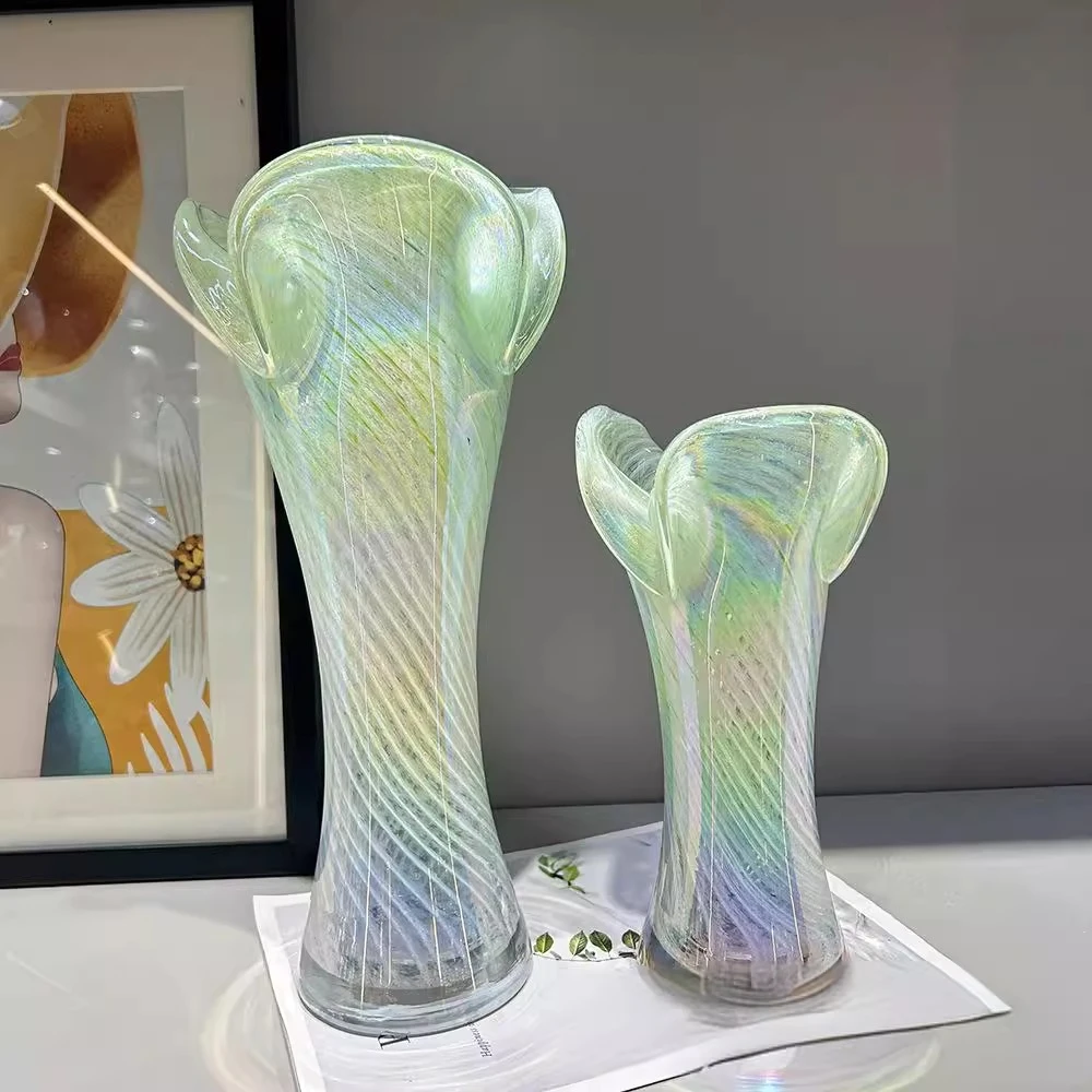 轻奢高级感彩色花瓣口手工吹制琉璃花瓶复古大口玻璃居家插百合花