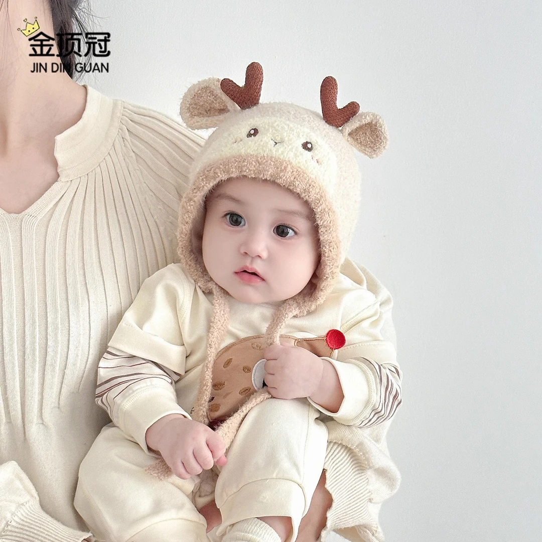 婴儿帽子秋冬季护耳帽可爱超萌宝宝毛线帽加厚保暖防风男童针织帽