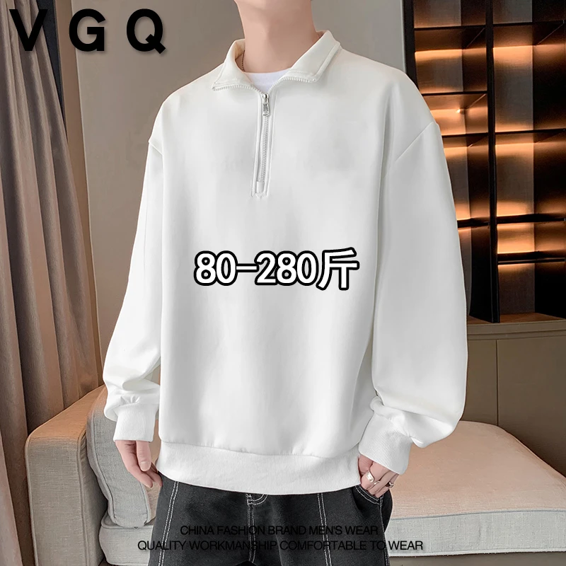 VGQ男士半拉链卫衣秋季新款加肥加大码百搭宽松胖子休闲长袖上衣