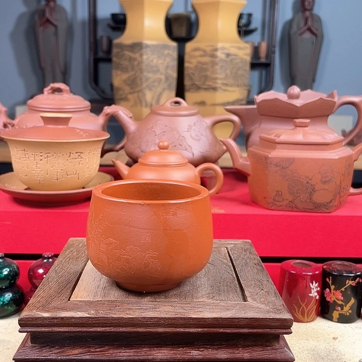 清雅朱泥杯微瑕褶皱