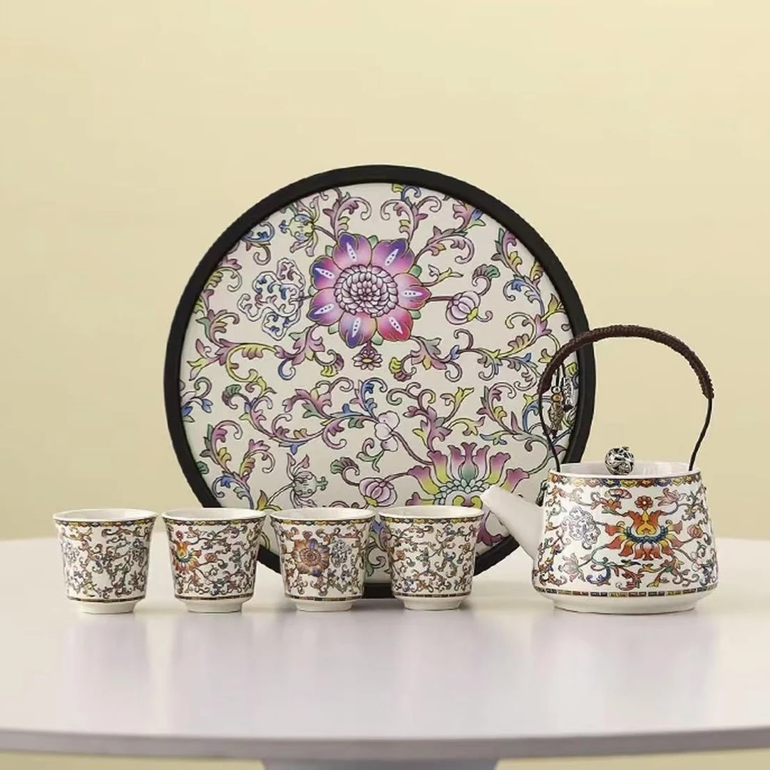 汝窑花满枝套组一壶四杯家用茶杯家用茶杯手工高档喝茶器具泡茶