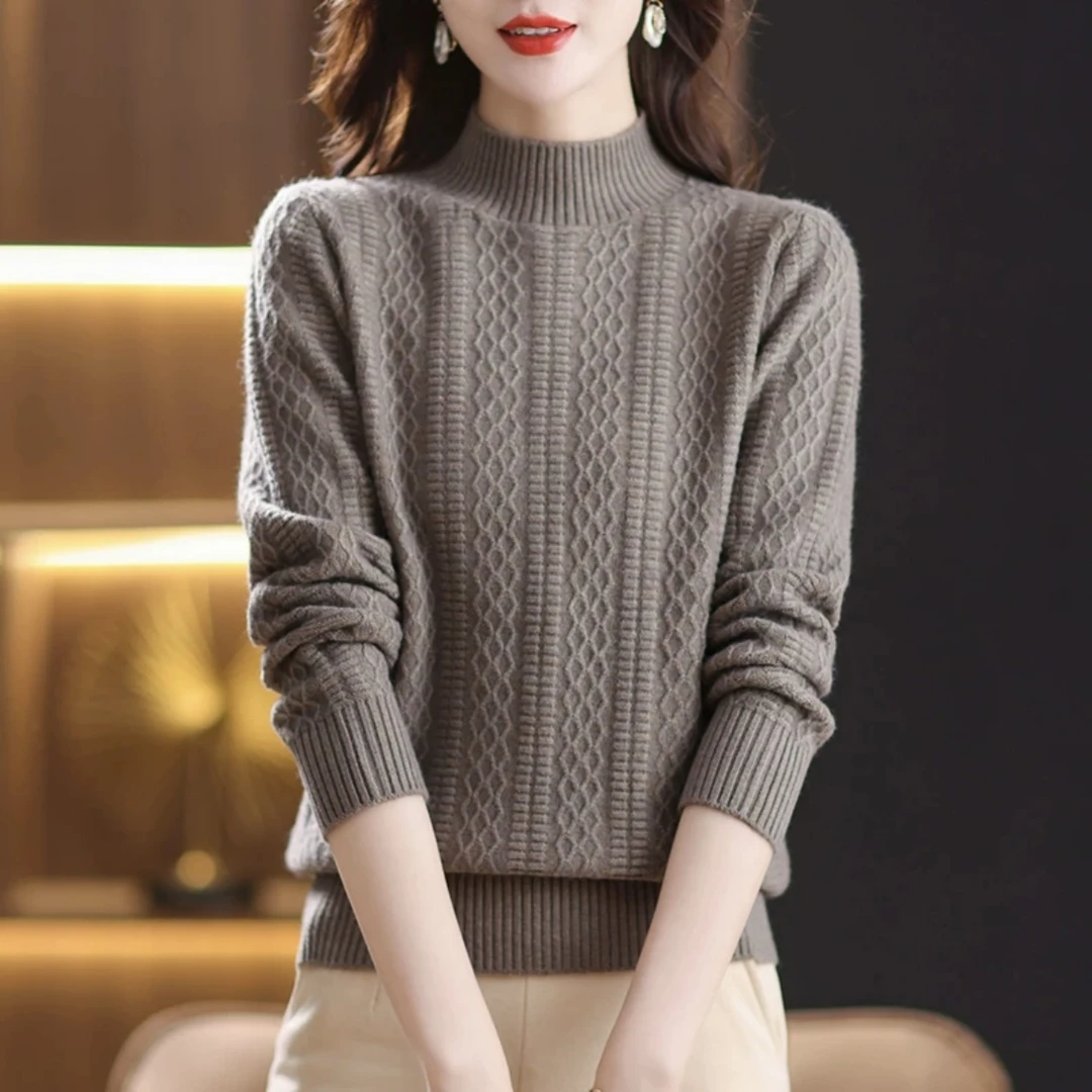 鄂尔多斯市100%羊绒衫半高领针织女宽松毛衣打底衫柔软加厚秋冬款