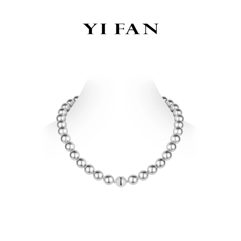 坠链均925银合成锆石 2557-时尚气质灰色贝珠百搭项链（12mm）