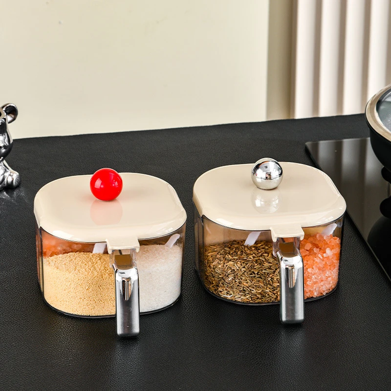 高颜值厨房密封调味盒分格调味盒食品防潮调味罐子翻盖塑料调料盒