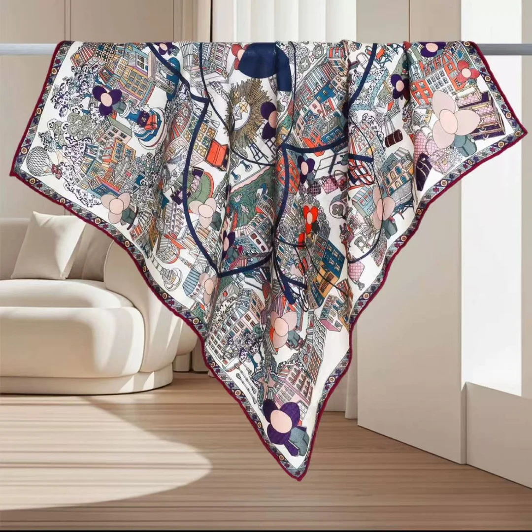 丝纡---畅游巴黎 外单提花丝绒135*135围巾披肩