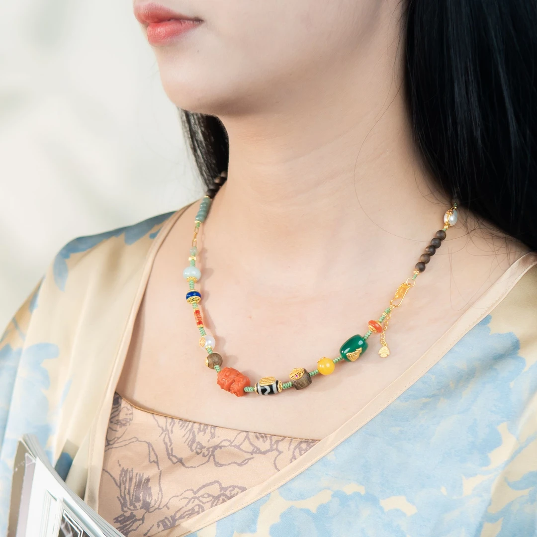 沉香·次第花开·唐 越南沉香芽庄白棋楠5MM五条挂脖毛衣链（多样性）