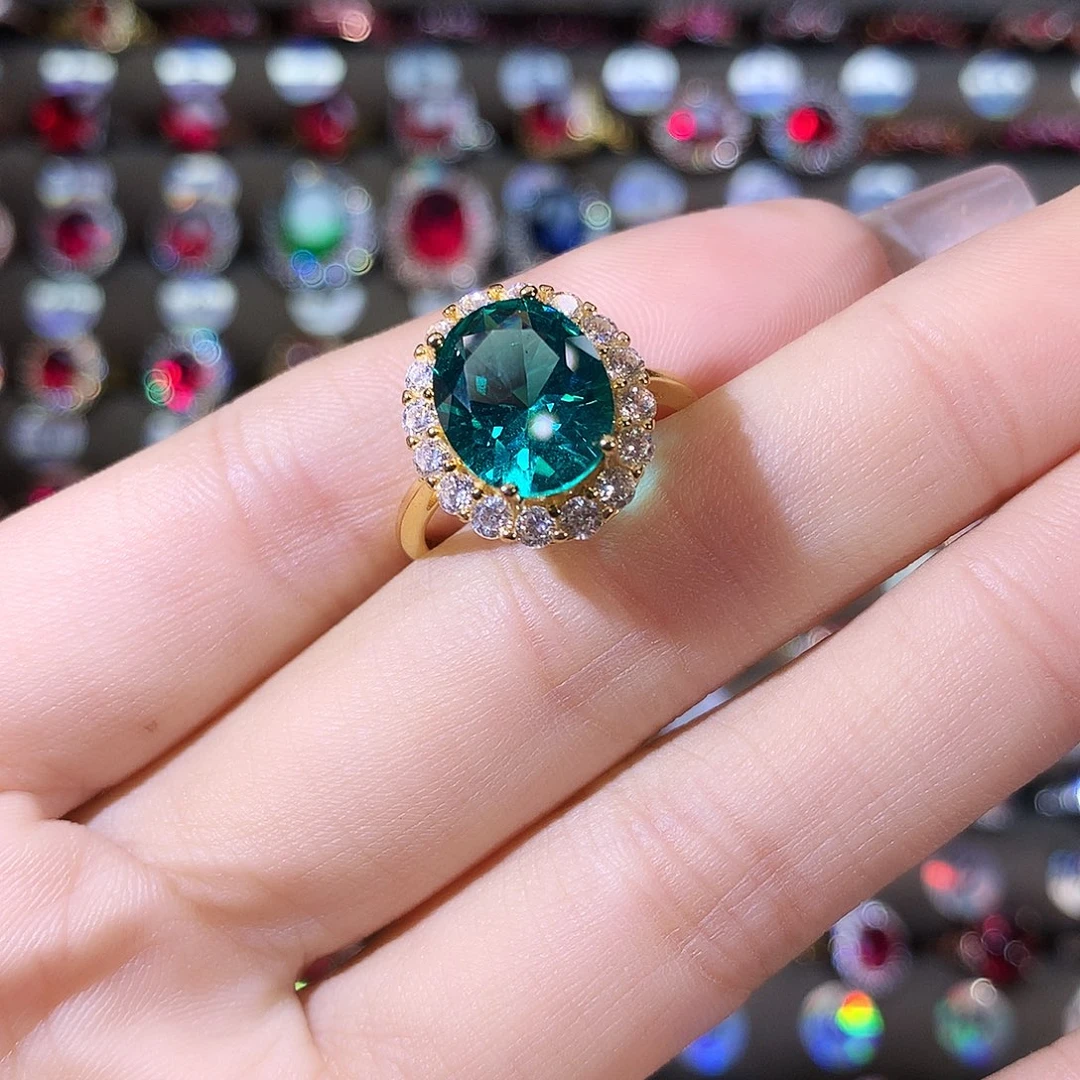 无925银帕拉蓝绿色戒指金