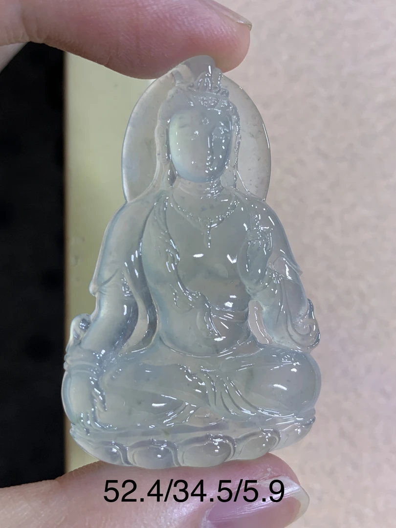 天然缅甸翡翠A货自在观音吊坠，正冰种水，晴底色，男士女士佩戴