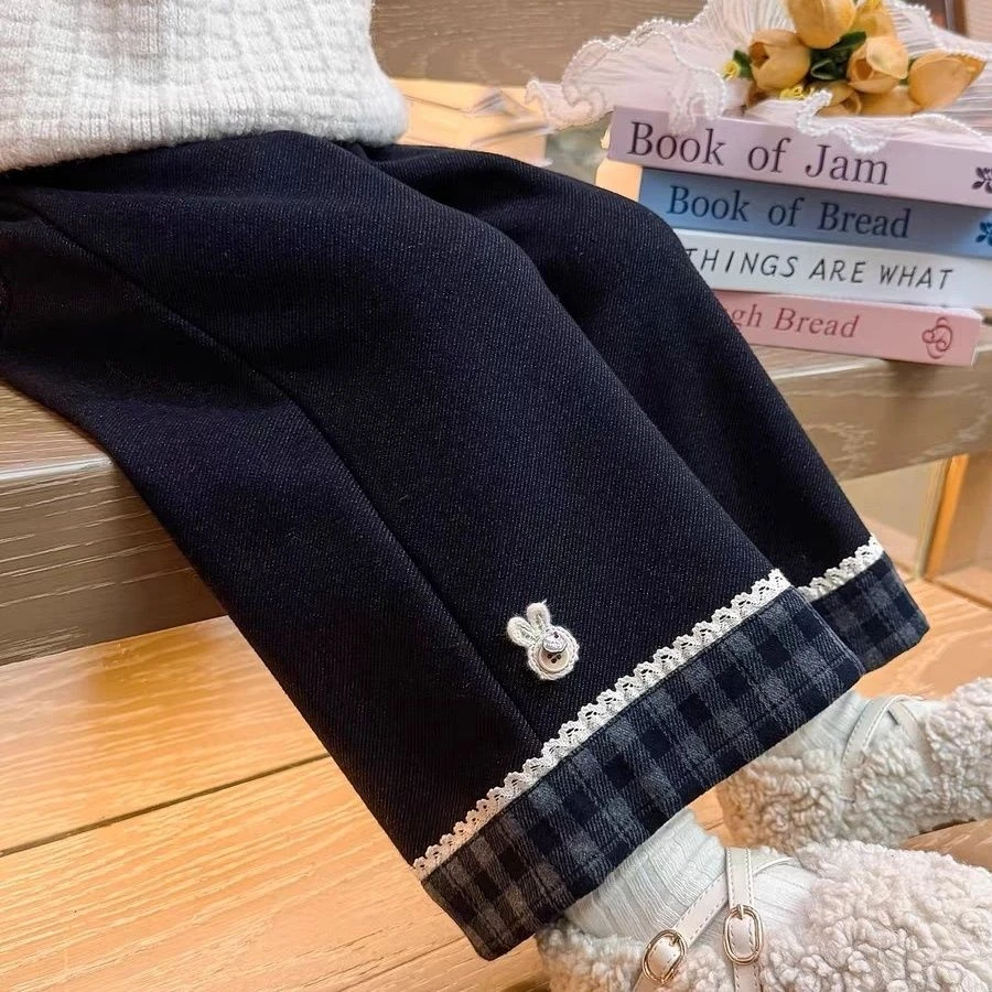 女童儿童秋冬加绒2025新款一体洋气宝宝阔腿裤长裤休闲加厚爆款