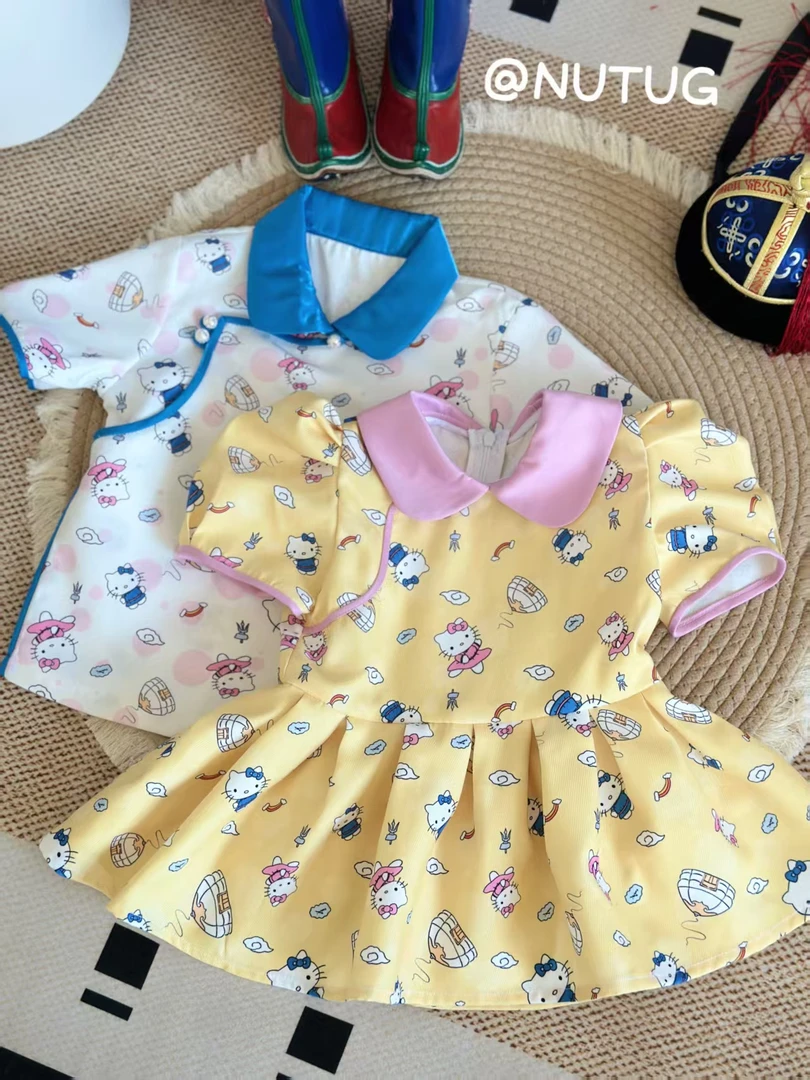 【娃娃领百褶裙】蒙古包蒙古语图案设计蒙古族女孩娃娃领半袖百褶裙