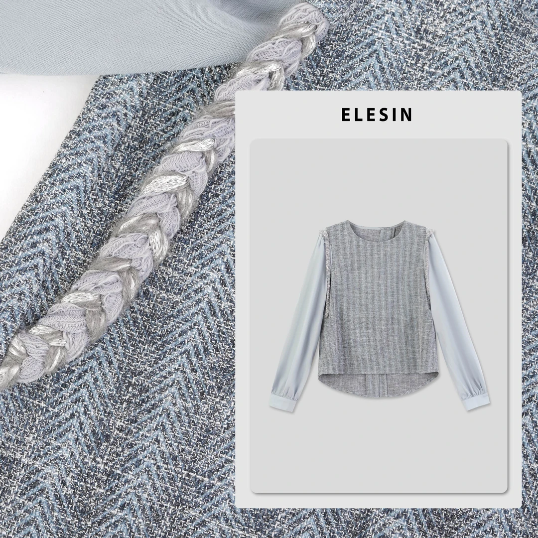 ELESIN【娇养千金】秋款拼接辫子长袖衬衫 CS250534
