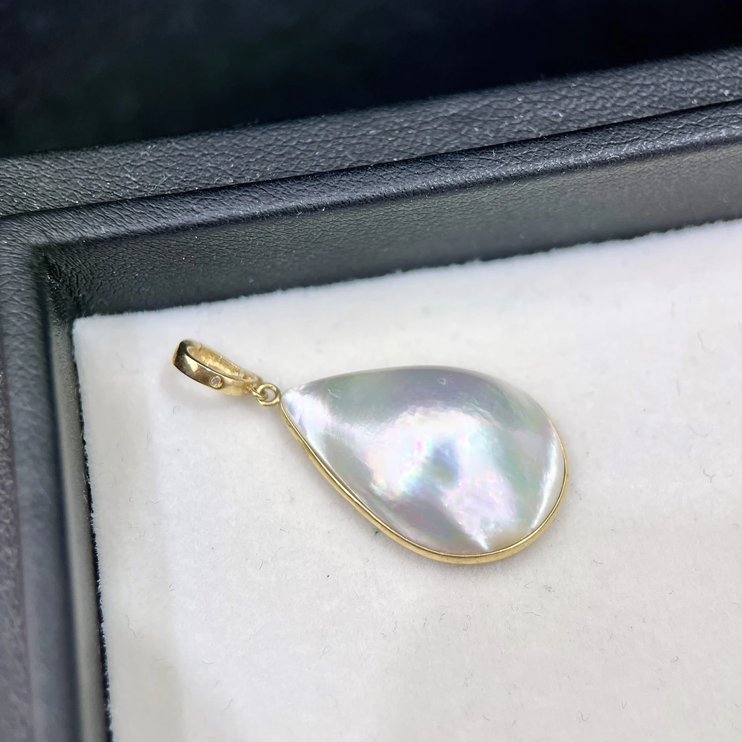 天然海水白蝶马贝水滴简包吊坠 18K金 14-15MM