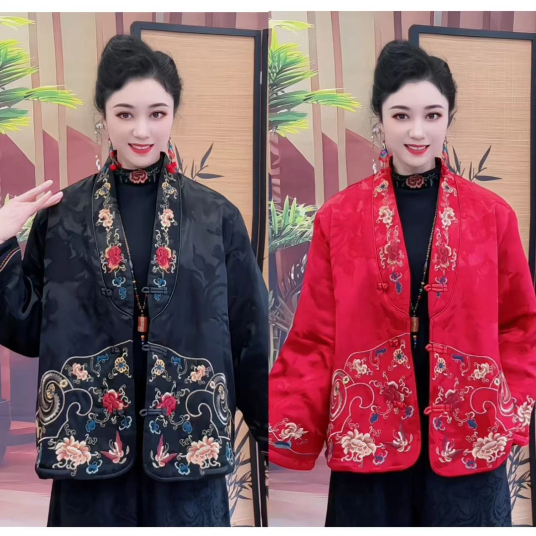 5881新中式国风提花刺绣冬季棉衣棉上衣