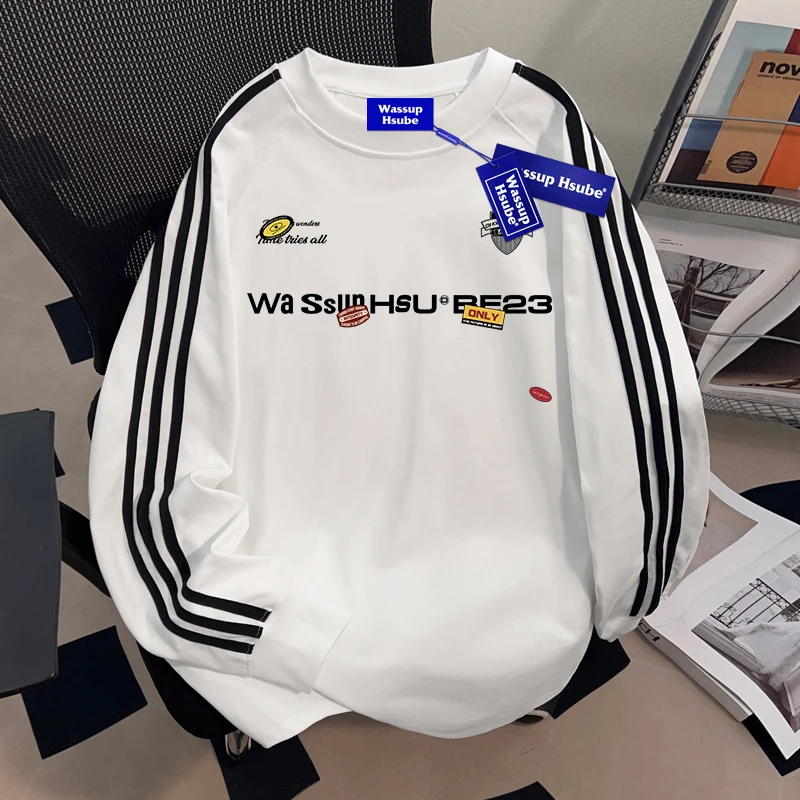 WASSUP HSUBE秋冬重磅纯棉长袖t恤宽松潮牌ins高街男女休闲风情侣