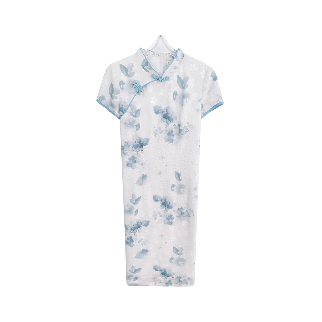 中国风印花中式夏装盘扣改良连衣裙A13154