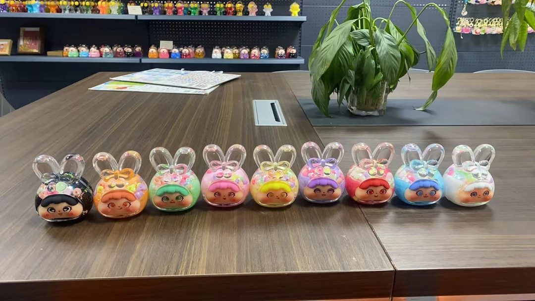 爆款 奶豆加金豆 直耳兔 超大号对对碰流沙摆件树脂手工DIY潮玩