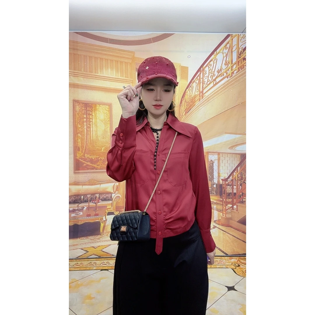 89105秋季御姐时尚简约百搭高级感缎面法式设计感宽松时尚衬衫