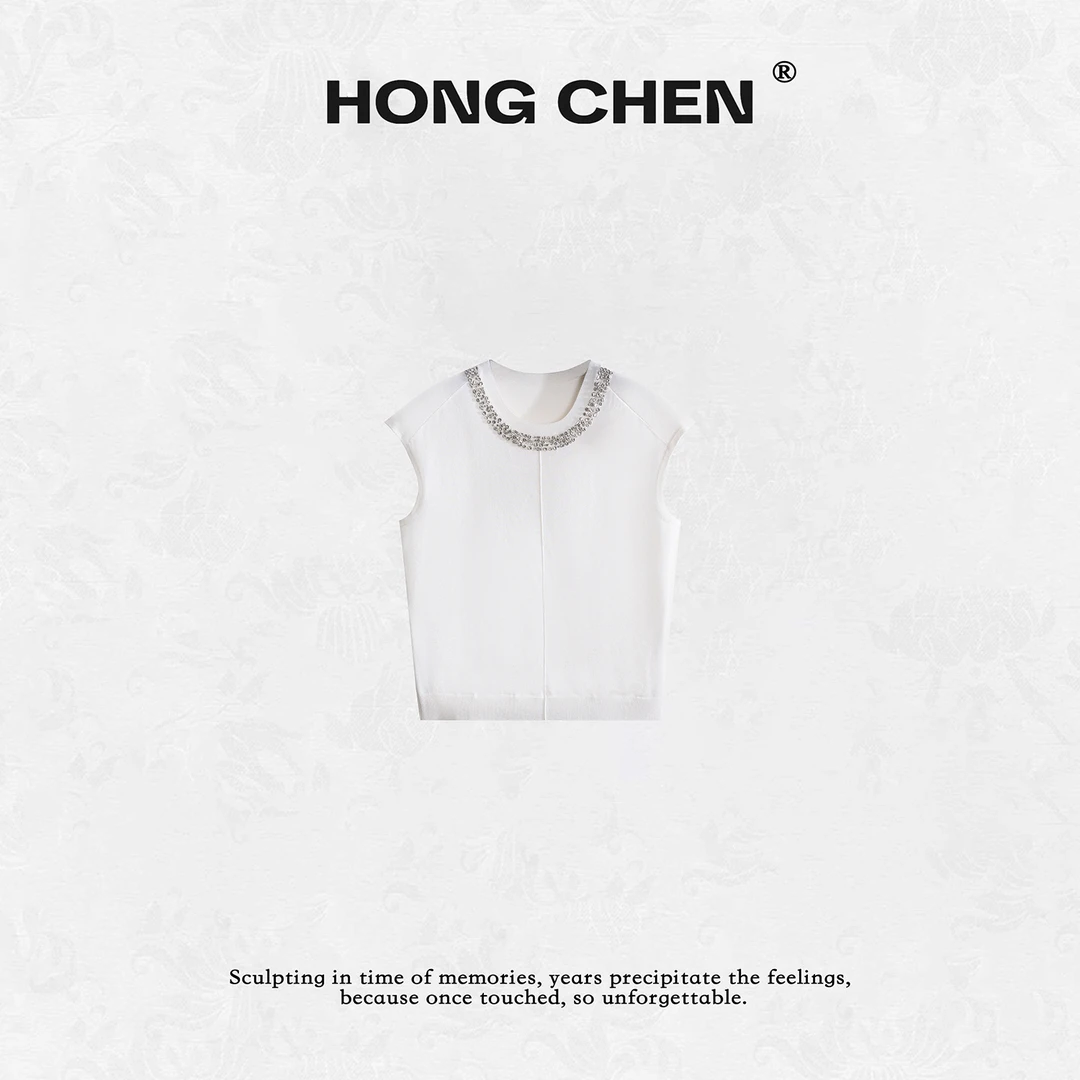 【虹辰】高端时尚气质钉钻优雅百搭轻奢高级感无袖针织背心--HC2301