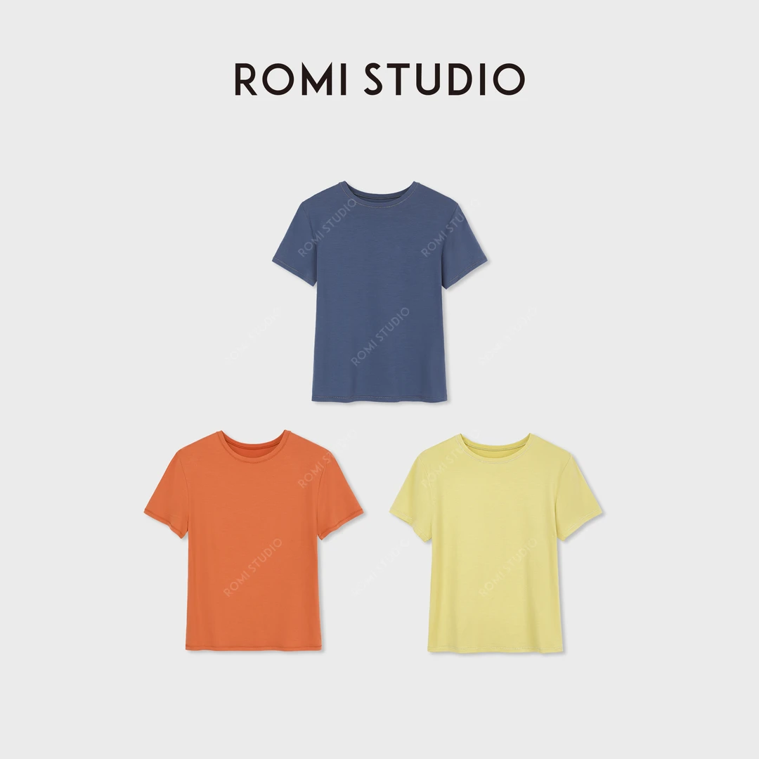 ROMI STUDIO“冰感T”莱赛尔氨纶混纺微修身弹力短袖T恤 RWDSSD1972