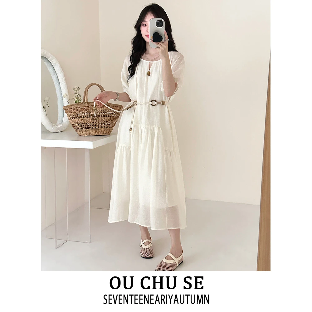 法式温柔风短袖连衣裙女2025新款夏季高级感气质收腰显瘦仙女裙潮